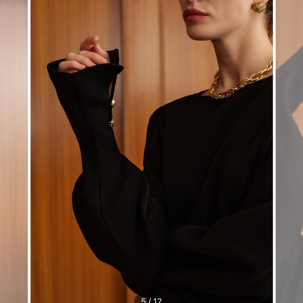 COMMENSE black bell sleeve cinched sweatshirt size small - Picture 4 of 13
